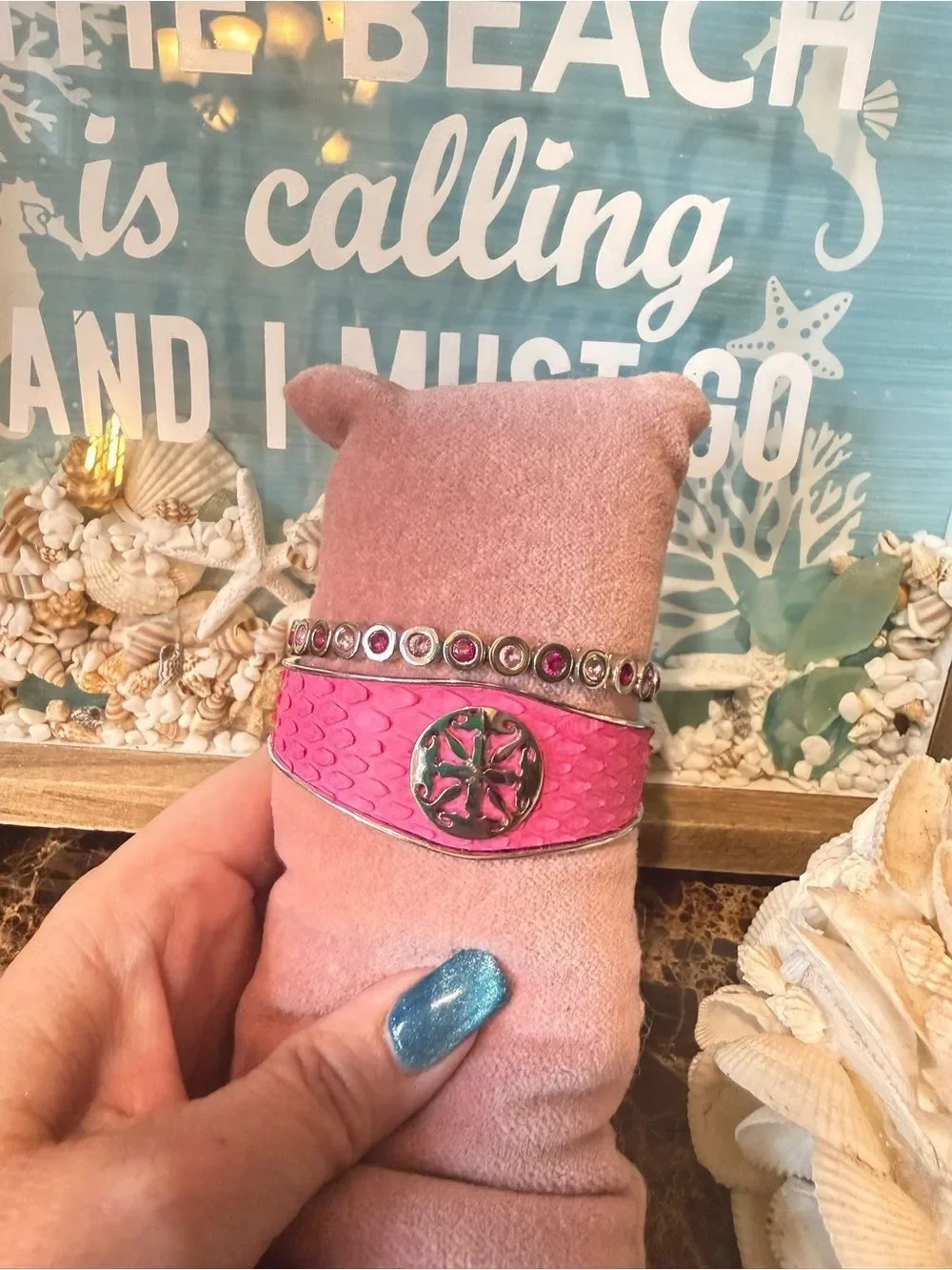 Rustic Cuff COTM October 2016 Pink Python Leather & Crystal Bracelet NWT